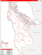 San Mateo County Wall Map Red Line Style